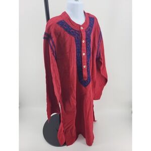 Fabindia Kids Red Cotton Long Kurta Chikankari Embroidery Tunic Size 10-12 Years